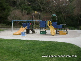 Childrens slides and kids playground equipment area at Bluebird Park, Laguna Beach Parks