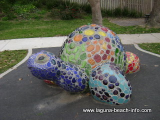 Colorful tile turtle sculpture at Bluebird Park, Laguna Beach Parks