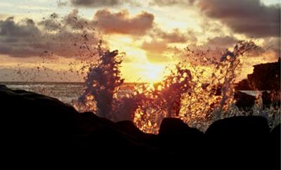 Crashing Surf in the Sunset, Laguna Beach, Orange County, California