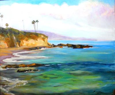 Divers Cove, Laguna Beach, California painted by artist Renuka Pillai