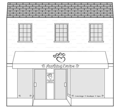 Artist's rendering of new downtown dog boutique. 