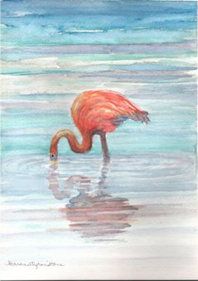 Flamingo<br>Watercolor Painting by Karen Styron Stone