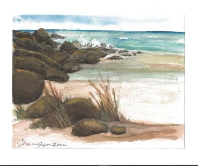The Rocky Cove<br>Watercolor Painting by Karen Styron Stone